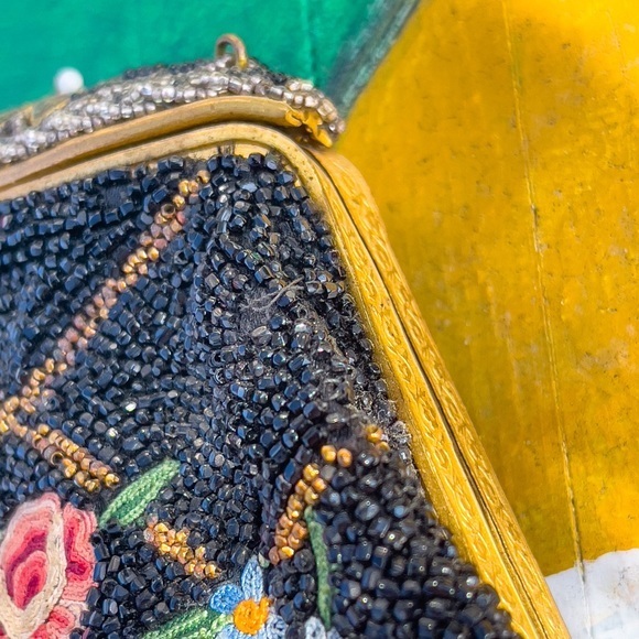 Antique French glass beaded 20s Art Deco Point de Beauvais embroidered - Picture 13 of 15